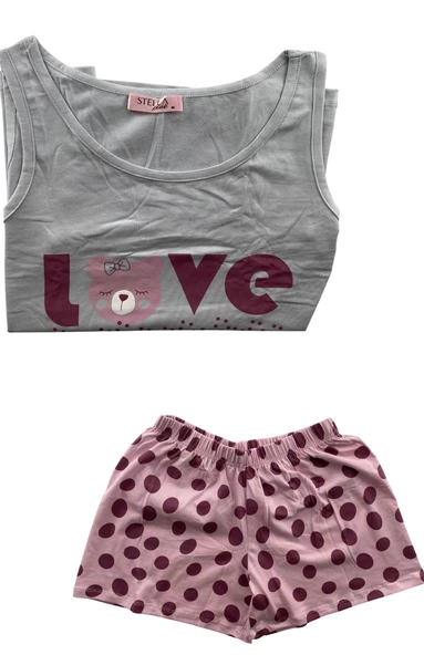 Kadın Puantiye Desenli Kalın Askılı Şortlu Pijama Takım - 5640 - STLLA PNK - 4