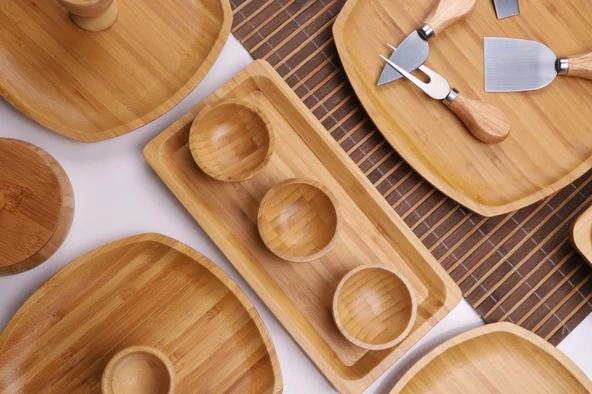 Atbyhome Leafy 6 Kişilik 34 Parça Doğal Bambu Kahvaltı Takımı – Kahvaltı Seti Sunum Seti - 3