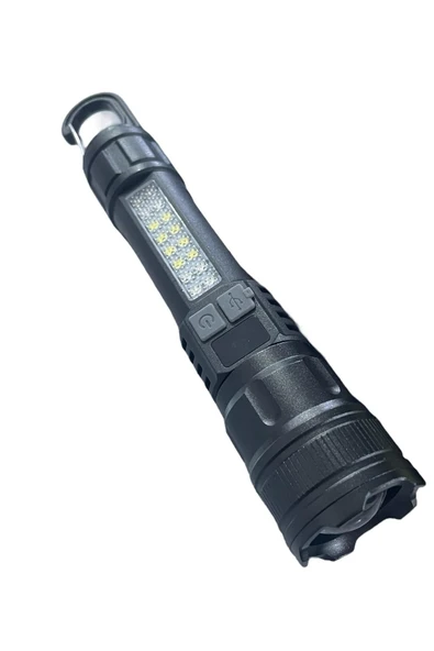 5 Modlu Şarj Göstergeli Kancalı Pro El Feneri Cob Led Zoom Özellikli