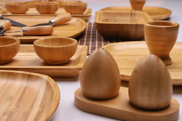Atbyhome Leafy 6 Kişilik 34 Parça Doğal Bambu Kahvaltı Takımı – Kahvaltı Seti Sunum Seti - 5