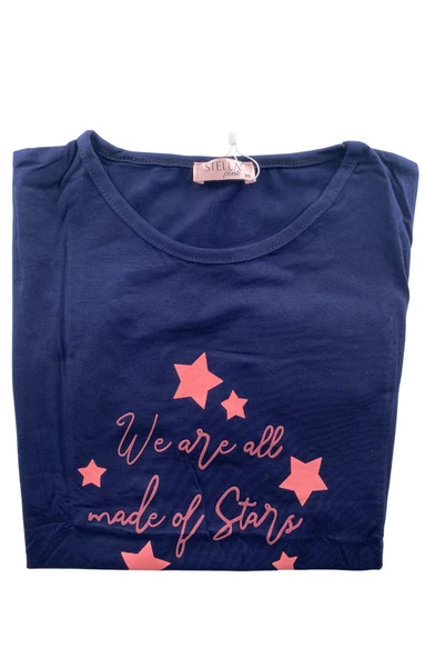 Kadın Battal Yıldız Desenli Kısa Kollu Pijama Takım - 5513 - STLLA PNK - 3