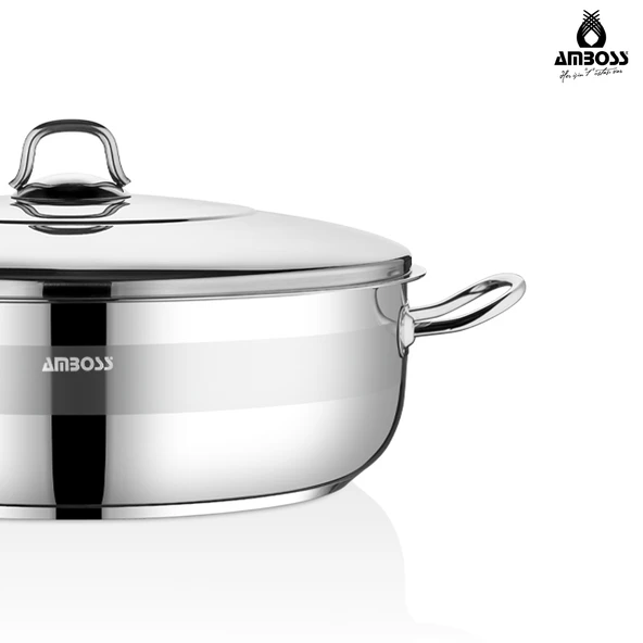 Saphire Paslanmaz Çelik 32 cm Çelik Kapaklı Basık Tencere - Resim 3