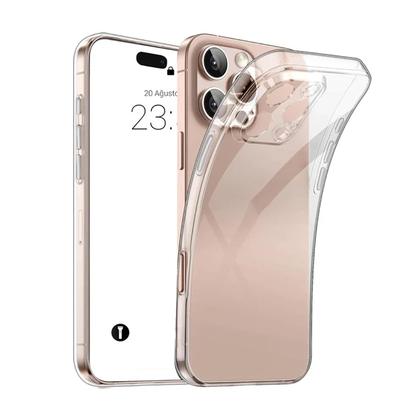iPhone 16 Pro Kılıf Metal Tuşlu Kamera Korumalı Silikon Şeffaf Arka Kapak