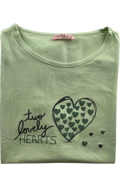 Kadın Battal Kalp Desenli Kısa Kollu Şortlu Pijama Takım - 5647 - STLLA PNK - 4