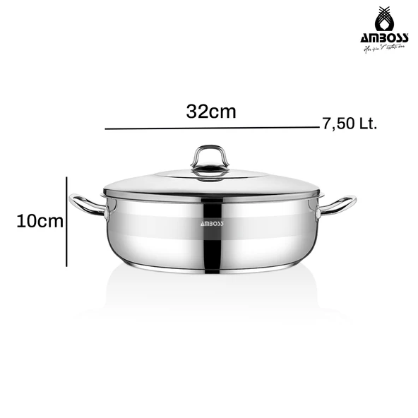 Saphire Paslanmaz Çelik 32 cm Çelik Kapaklı Basık Tencere - Resim 5