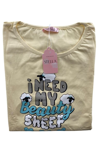 Kadın Battal Koyun Desenli Kısa Kollu Pijama Takım - 5470 - STLLA PNK - 4