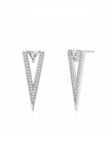 Timeless Series Işıltılı V Form Tria Taş Gümüş Kadın Küpe ürün görseli