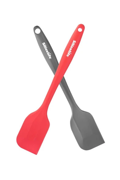 Silicolife 2’li Spatula Set, Isıya Dayanıklı Yanmaz Yapışmaz Silikon Spatula 2 Adet Kırmızı-Antrasit 21cm - 2