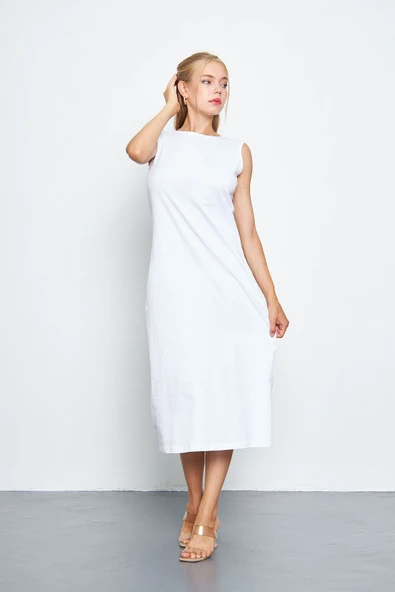 Uzun Kolsuz Elbise Astarı %100 Pamuk Içlik Jüpon Kombinezon - 7