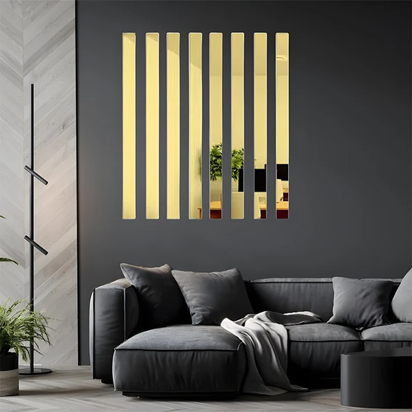 Dekoratif Şerit Gold Ayna Pleksi Duvar Süsü 2.5x100cm 5 Adet