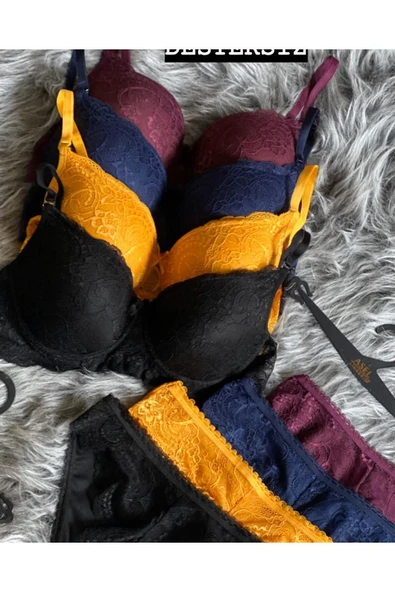 Kadın Bordo Dantelli Destekli Bralet Sütyen Takım - Resim 5