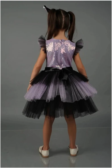 Kuromi Taç Aksesuarlı Baskılı  Kız Elbise 3/4 Yaş - 3