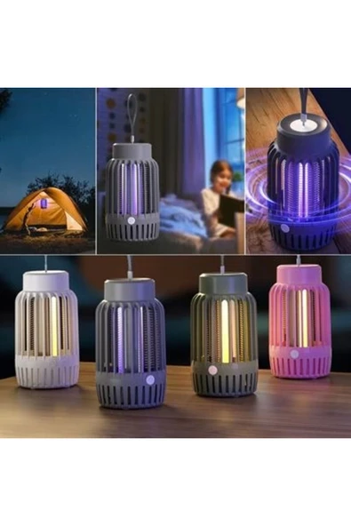 2'si 1 Arada Şarjlı,Mor UV Işıklı Sinek Öldürme Aparatı ve Kamp Tipi Askılı Gece Lambası - 3