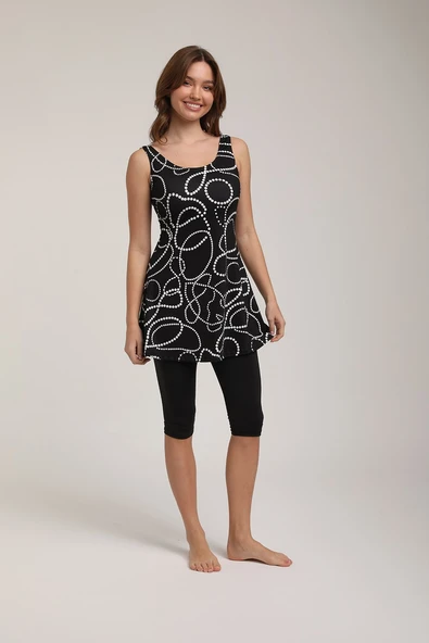 Chelly Kadın Desenli Taytlı Elbise Mayo S 5720 - 5725 Siyah - 2