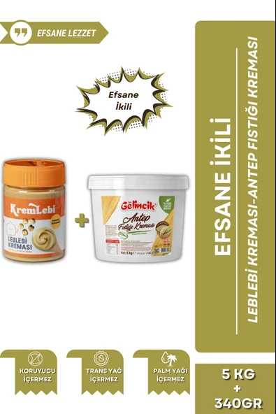 2'li Set Kahvaltılık Sürülebilir Katkısız 340gr Leblebi Kreması + Antep Fıstığı Kreması 5KG
