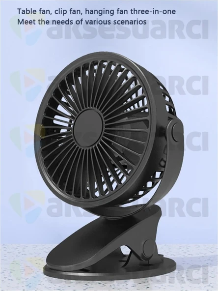 Aksesuarcı Mandallı Şarjlı 3 Modlu Mini Fan Vantilatör Sıkıştırma - 3