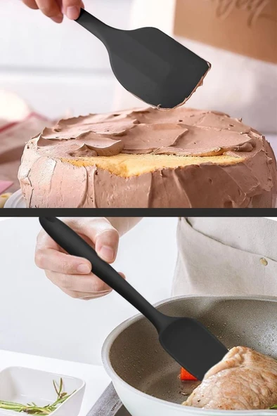 Silicolife Büyük Spatula, Isıya Dayanıklı Yanmaz Yapışmaz Tek Parça Silikon Spatula 26cm Siyah - 5