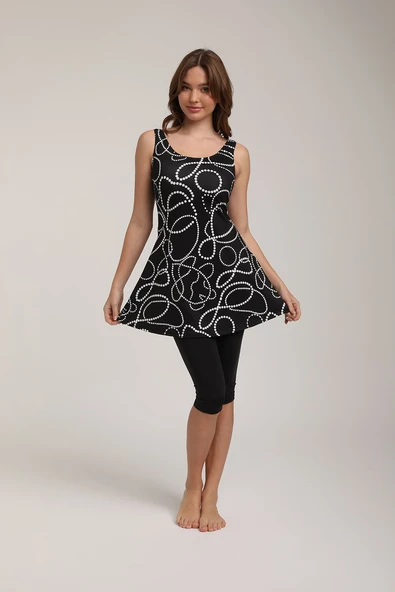 Chelly Kadın Desenli Taytlı Elbise Mayo S 5720 - 5725 Siyah - 3