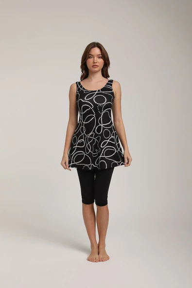 Chelly Kadın Desenli Taytlı Elbise Mayo S 5720 - 5725 Siyah