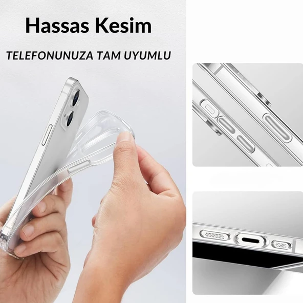 iPhone 15 Kılıf Metal Tuşlu Kamera Korumalı Silikon Şeffaf Arka Kapak - 2