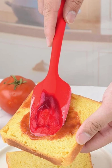 Silicolife Kaşık Spatula, Isıya Dayanıklı Yanmaz Yapışmaz Tek Parça Silikon Kaşık Spatula 27cm Kırmızı - 4