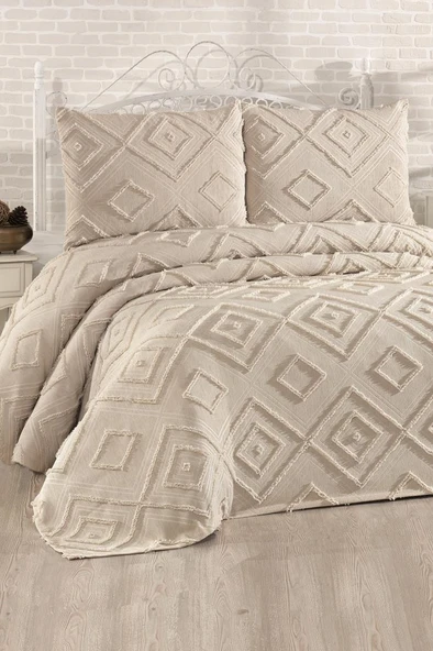 Çeyiz Diyarı Samira 3 Parça Çift Kişilik Pike Takımı Bej ürün görseli