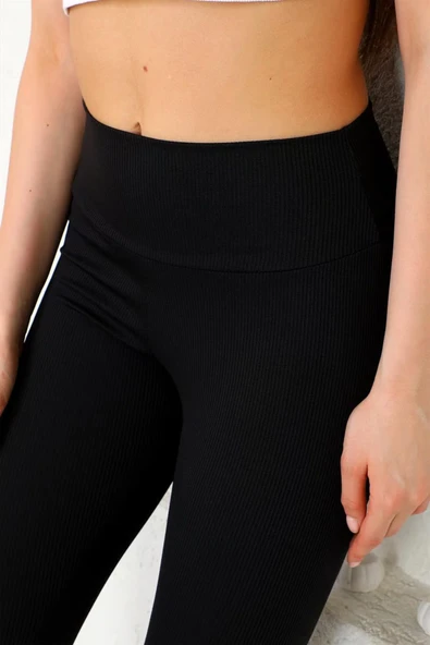 Yüksek Bel Şardonlu Toparlayıcı Fitilli Tayt - 3