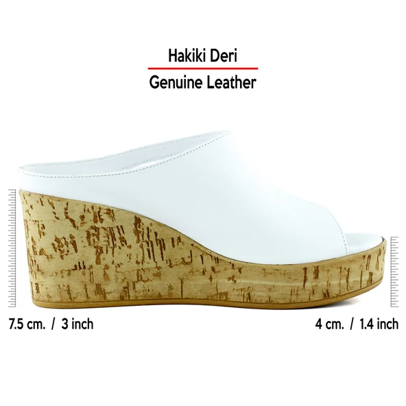 Erkan Saçmacı Drusilla Beyaz Hakiki Deri Kesik Detaylı Mantar Taban Görünümlü Dolgu Topuklu Terlik - 2