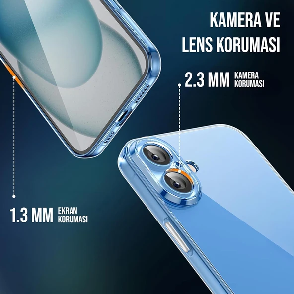 iPhone 15 Kılıf Metal Tuşlu Kamera Korumalı Silikon Şeffaf Arka Kapak - 3