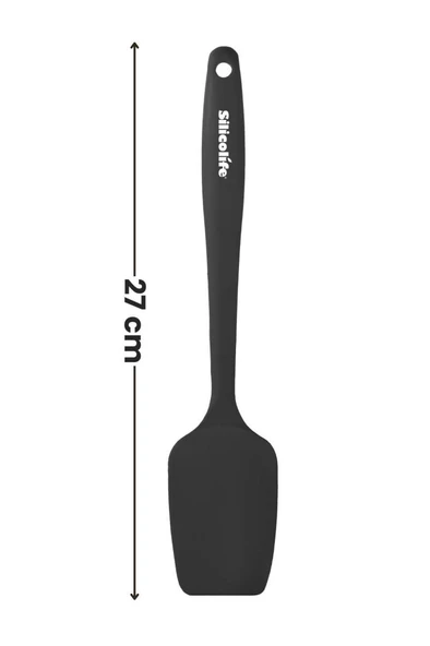 Kaşık Spatula, Isıya Dayanıklı Yanmaz Yapışmaz Tek Parça Silikon Kaşık Spatula 27cm Siyah - 2
