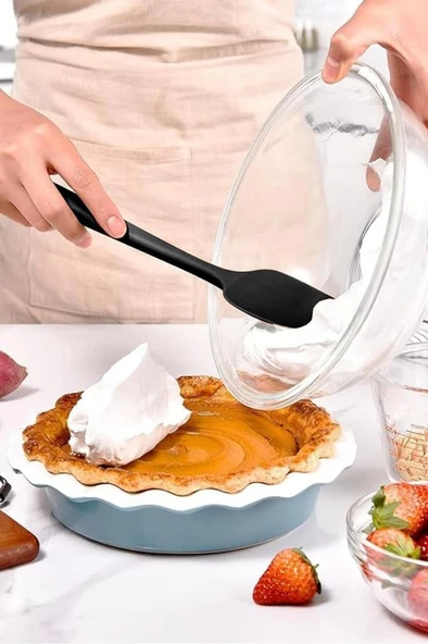 Kaşık Spatula, Isıya Dayanıklı Yanmaz Yapışmaz Tek Parça Silikon Kaşık Spatula 27cm Siyah - 5