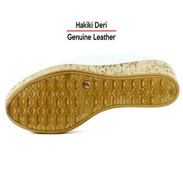 Erkan Saçmacı Drusilla Beyaz Hakiki Deri Kesik Detaylı Mantar Taban Görünümlü Dolgu Topuklu Terlik - 6