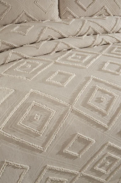 Çeyiz Diyarı Samira 3 Parça Çift Kişilik Pike Takımı Bej - Resim 4