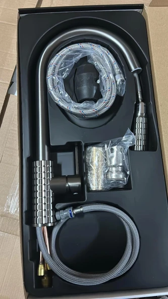 FLEKO EFEKT ANTRASİT SPİRALLİ MUTFAK EVİYE BATARYASI - Resim 2