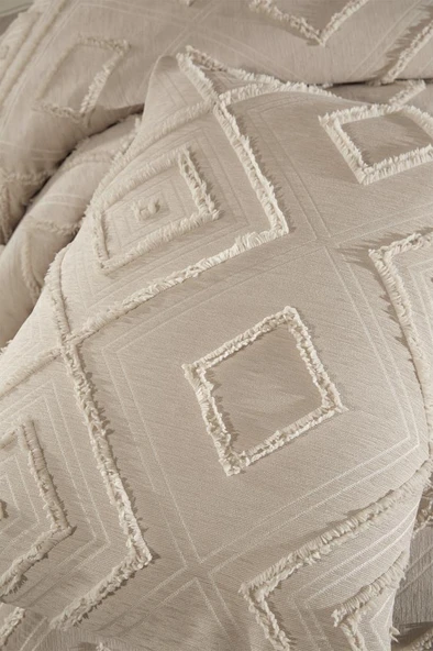 Çeyiz Diyarı Samira 3 Parça Çift Kişilik Pike Takımı Bej - Resim 5