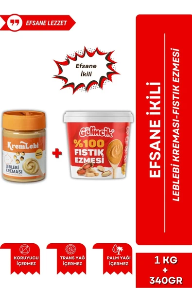 2'li Set Kahvaltılık Sürülebilir Katkısız 340gr Leblebi Kreması + Fıstık Ezmesi 1KG