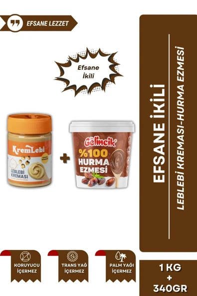 2'li Set Kahvaltılık Sürülebilir Katkısız 340gr Leblebi Kreması + Özel Hurma Ezmesi 1KG
