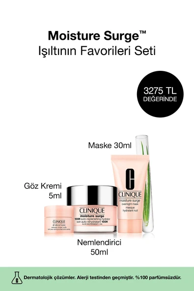 CLİNİQUE 3'lü Işıltılı Moisture Surge Seti - Nemlendirici 50ml, Göz Kremi 5ml, Maske 30ml