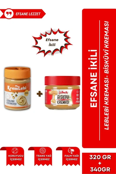 2'li Set Kahvaltılık Sürülebilir Katkısız 340gr Leblebi Kreması + Özel Bisküvi Kreması 320gr