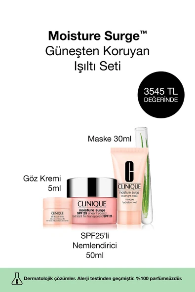 CLİNİQUE Moisture Surge™ Cilt Bakım Seti- SPF25 Nemlendirici Yüz Kremi 50ml, Nem Maskesi 30ml, Göz Kremi 5ml