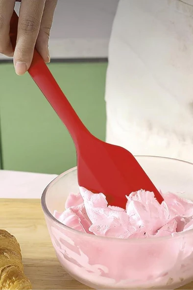Silicolife Büyük Spatula, Isıya Dayanıklı Yanmaz Yapışmaz Tek Parça Silikon Spatula 26cm Kırmızı - 5