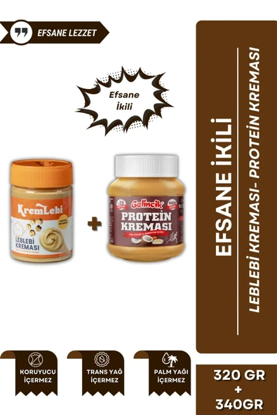 2'li Set Kahvaltılık Sürülebilir Katkısız 340gr Leblebi Kreması + Protein Kreması 320gr