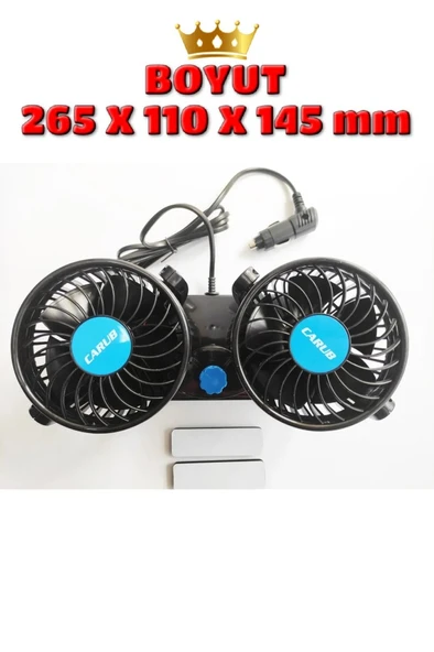 12 Volt Araç Içi Torpido Üstü Çift Fanlı Oto Vantilatör 360° Dönebilir 0607 - 6