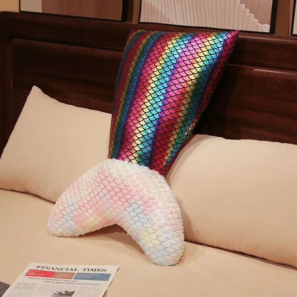 Lazer Kumaş Deniz Kızı Kuyruğu Peluş Yastık - Derin Gökkuşağı, 50*32cm