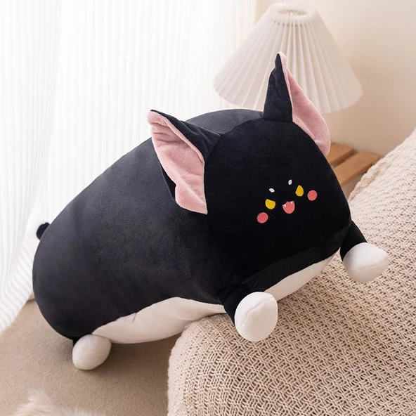 Uzun Kulaklı Kedi Peluş Yastık - Siyah Kızgın - 55cm