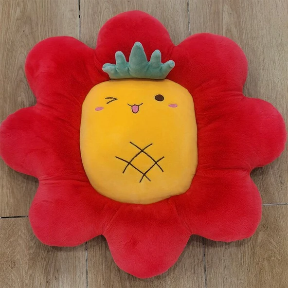 Meyve Çiçek Peluş Yastık - Kırmızı Ananas - 40cm