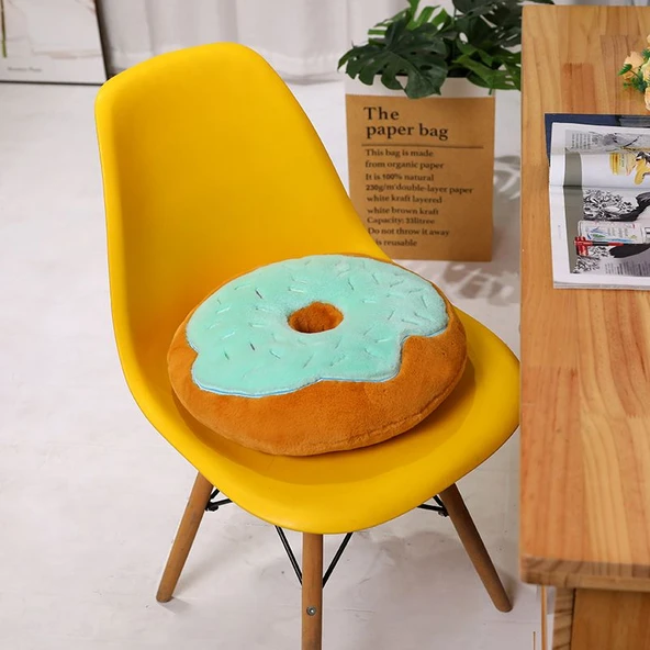 Donut Peluş Minder Yastık - Kahverengi+Mavi - 50cm