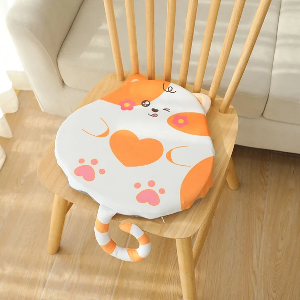 Kedi Şeklinde Peluş Minder - Turuncu Beyaz - 36cm