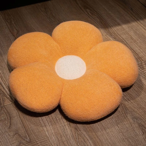Çiçek Yaprağı Peluş Minder - Turuncu - 50cm