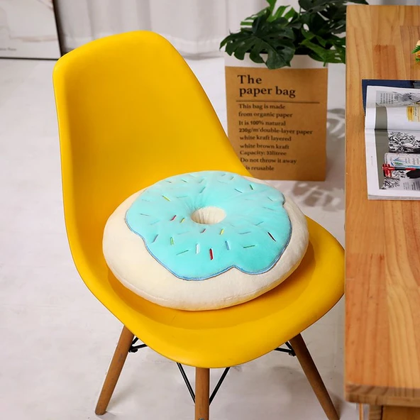 Donut Peluş Minder Yastık - Beyaz+Mavi - 40cm